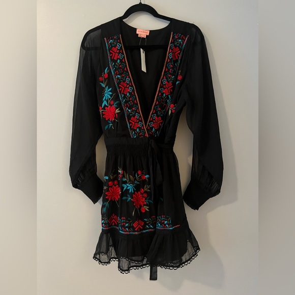 Anthropologie Not So Serious by Pallavi Mohan Embroidered Mini Wrap Dress NWT - Picture 5 of 10